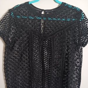Abercrombie Fitch Y2K Crochet Lace Short Sleeve Round Neck 2000s 🍃